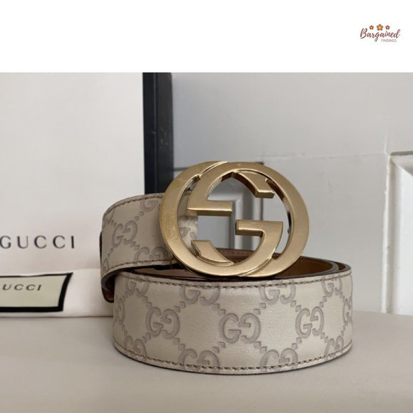 Authentic Gucci Cream Guccissima Leather Gold Interlocking G Buckle Belt 85/34 - Picture 12 of 12